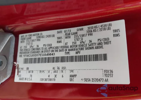 2014 Ford Escape Se from USA, damaged, VIN 1FMCU0GX7EUA49843